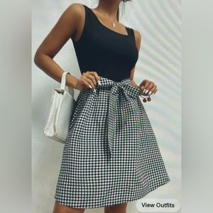Gingham print belted dress